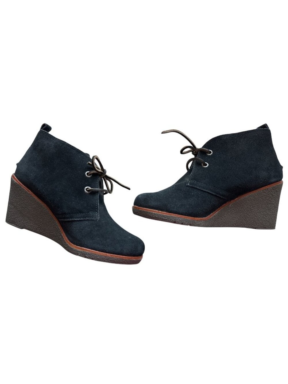 Sperry Black Suede Ankle Boots Harlow Lace-Up Wedge Leather Laces Size 8